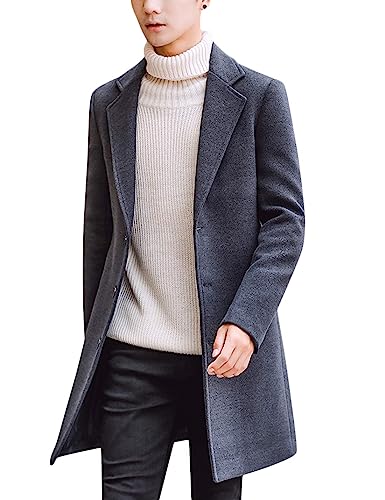 Springrain Men's Wool Blend Pea Coat Notched Collar Single